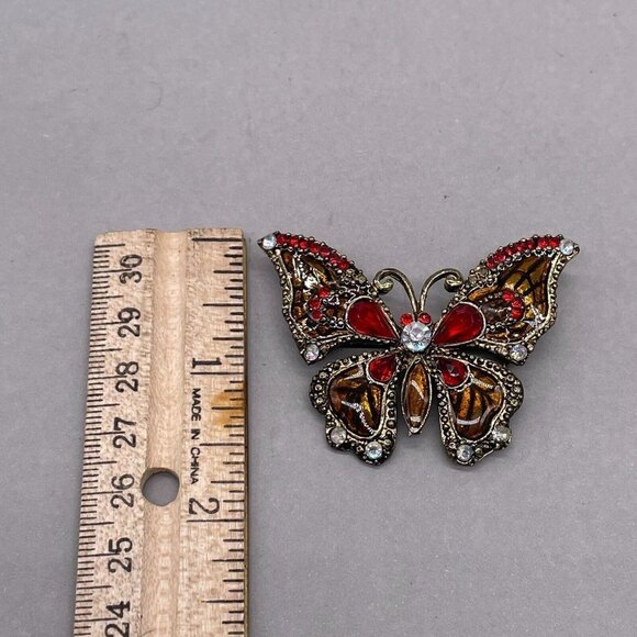 Vintage Red Crystal and Rhinestone Butterfly Brooch Pin Gold Tone - Picture 4 of 5